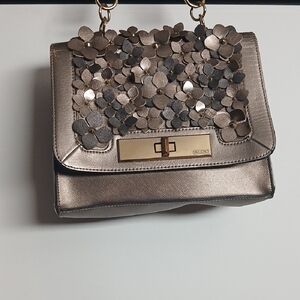 Aldo Bronze Floral Embellished Hand Bag EUC